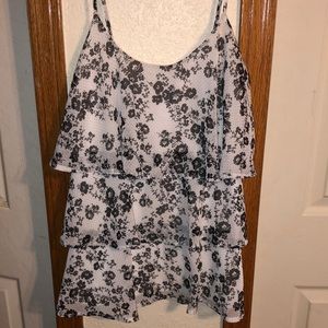 Candie’s Black & White Flower Print Ruffle cami top